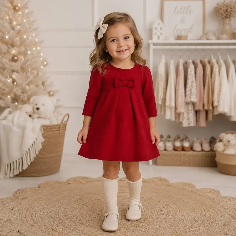 Janie & Jack Red Quilted Knit Long Sleeve Dress 3 to 6 months
